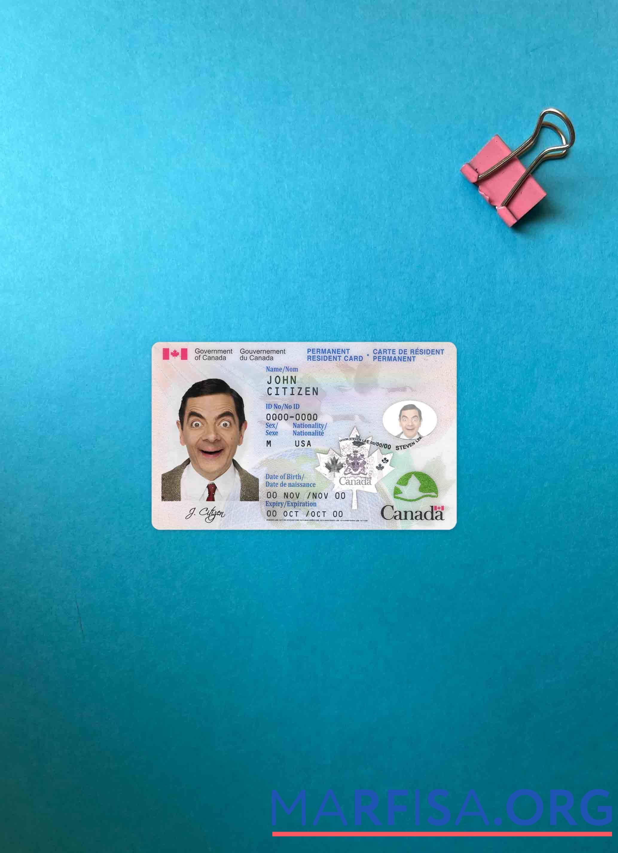 Downloadable Canada Permanent resident card photolook FRONT sample